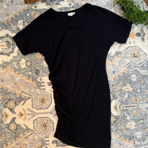 SUNDRY ANTHROPOLOGIE Black Ruched Short Sleeve
Cotton Shirt Dress - Picture 8 of 9